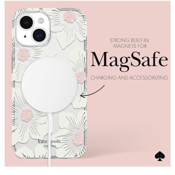 Kate Spade IPhone 15 plus Case Compatible with MagSafe - Hollyhock Creme - Picture 4 of 5